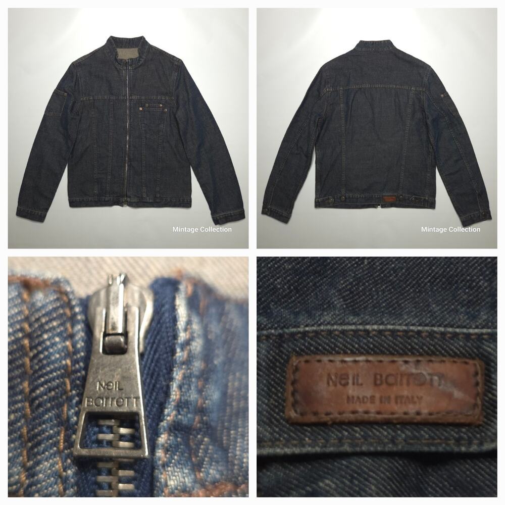 Neil Barrett Denim Jean Full Zip Motorcycle Jacket Size M Made In Italy